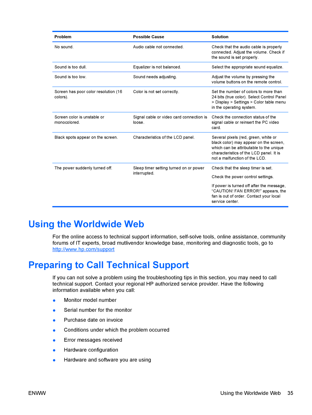 HP LD4700, LD4200 manual Using the Worldwide Web Preparing to Call Technical Support 