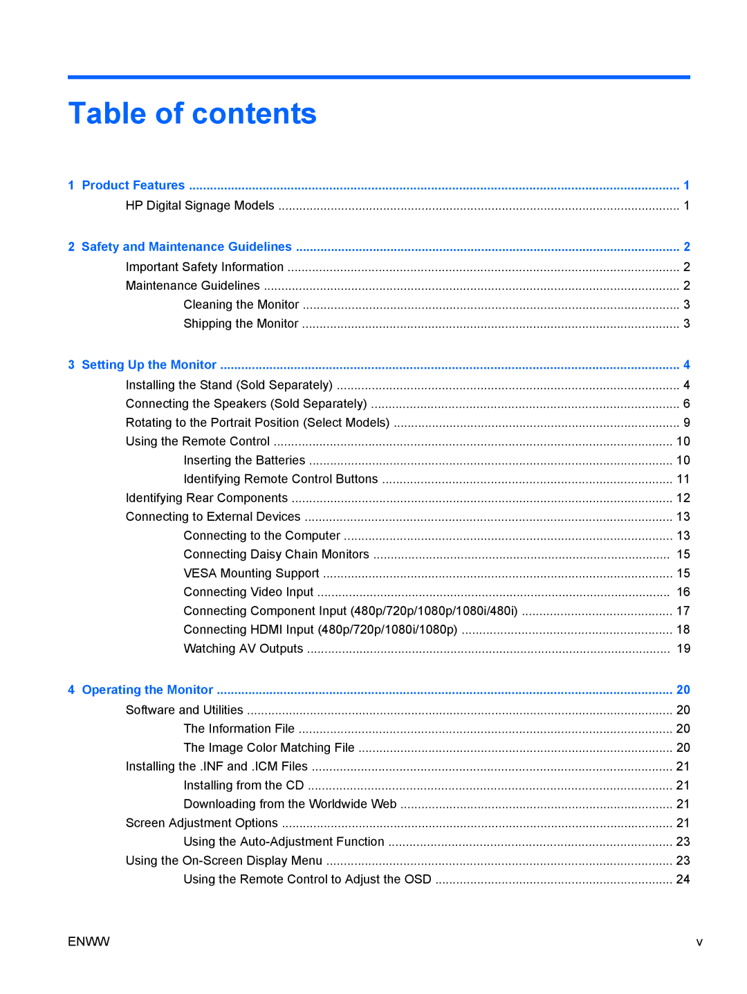 HP LD4700, LD4200 manual Table of contents 