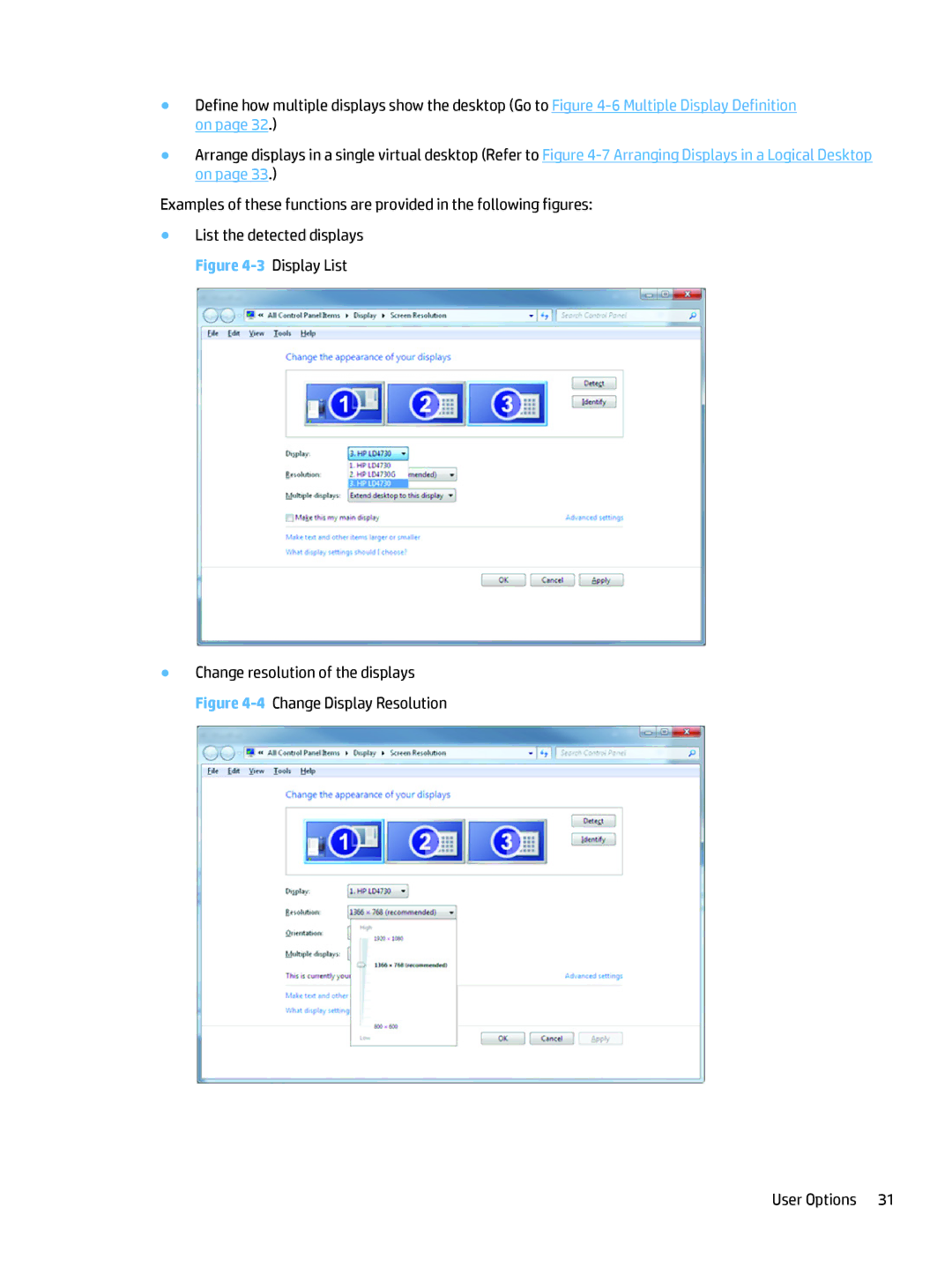 HP LD4245tm 41.92-inch Interactive manual User Options 