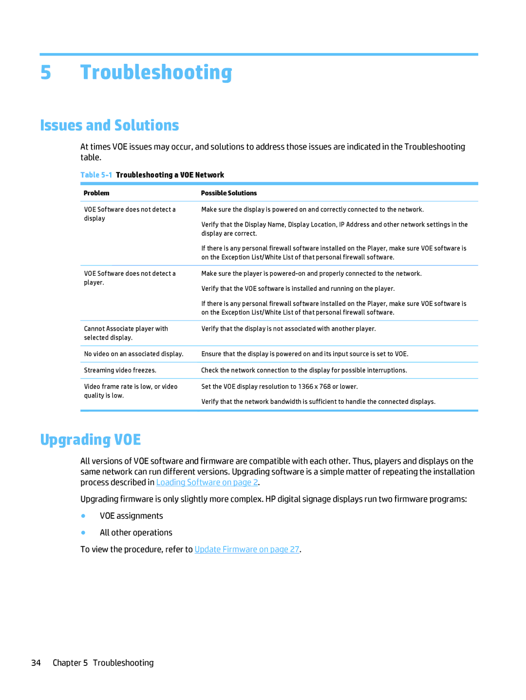 HP LD4245tm 41.92-inch Interactive manual Troubleshooting, Issues and Solutions, Upgrading VOE 