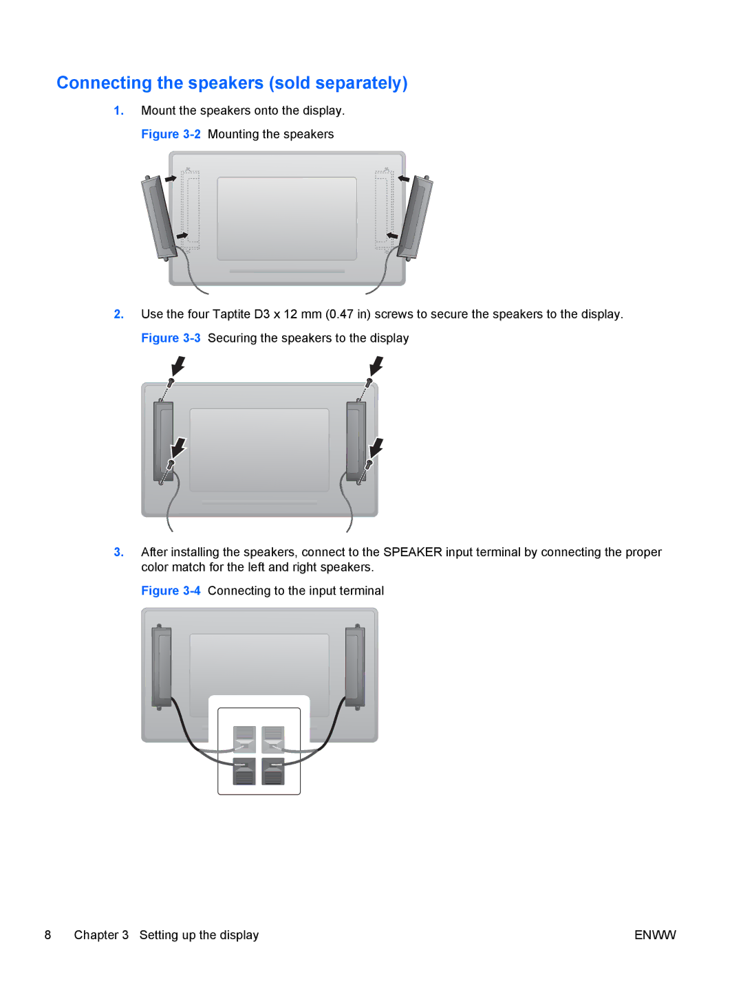 HP LD4730 47-inch Micro-Bezel Video Wall Display manual Connecting the speakers sold separately 