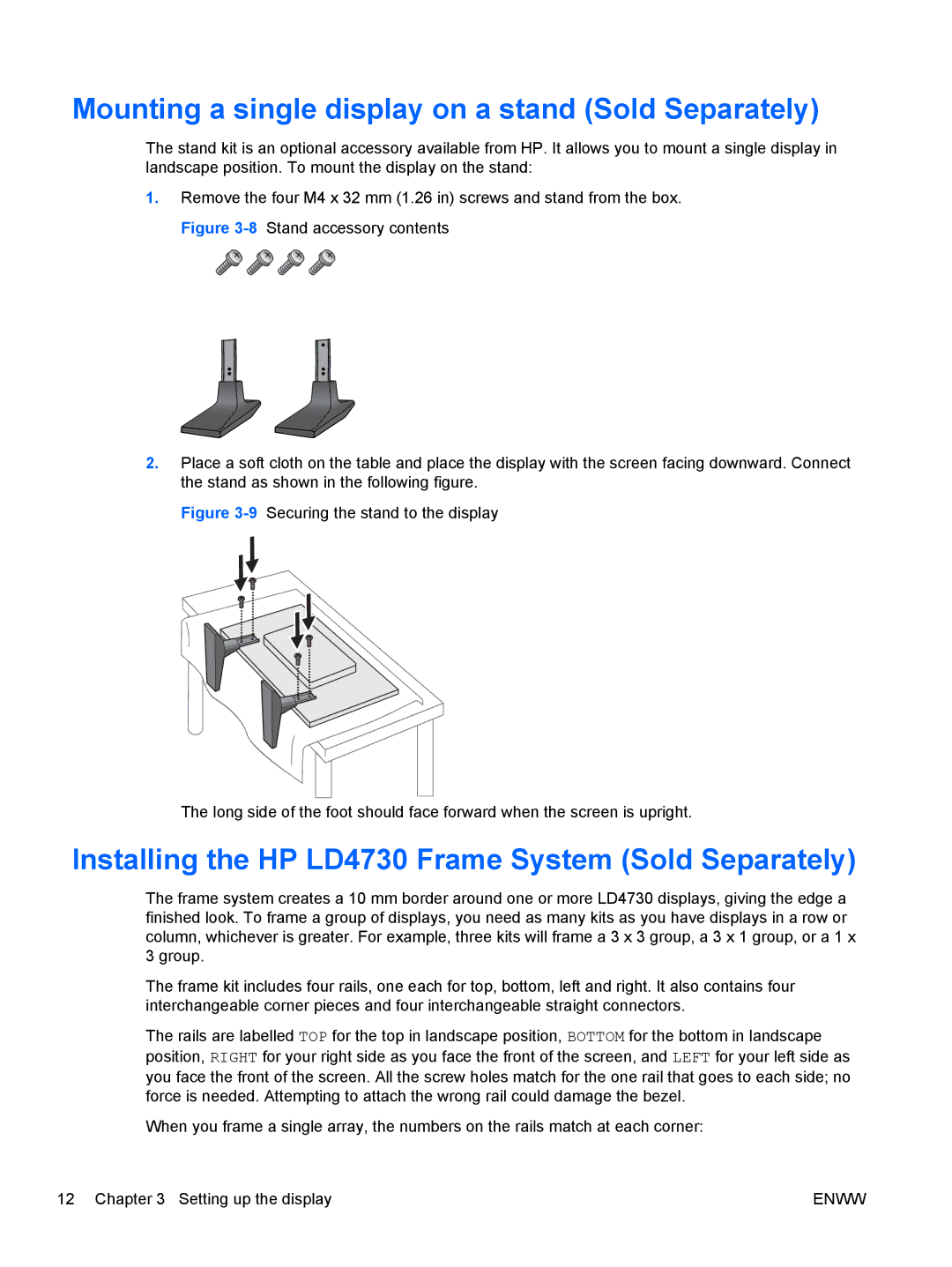 HP LD4730 47-inch Micro-Bezel Video Wall Display manual Mounting a single display on a stand Sold Separately 