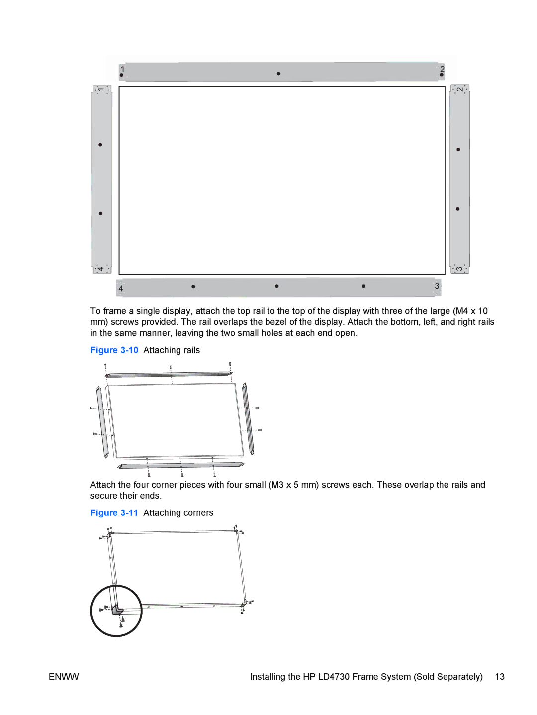 HP LD4730 47-inch Micro-Bezel Video Wall Display manual 11Attaching corners 