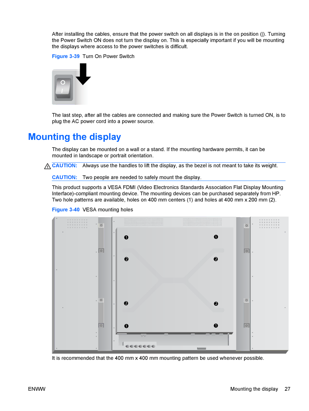 HP LD4730 47-inch Micro-Bezel Video Wall Display manual Mounting the display 