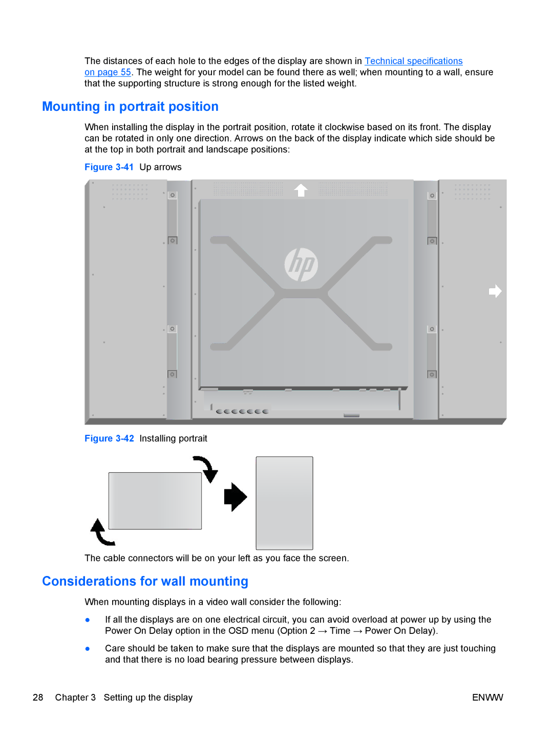 HP LD4730 47-inch Micro-Bezel Video Wall Display manual Mounting in portrait position, Considerations for wall mounting 