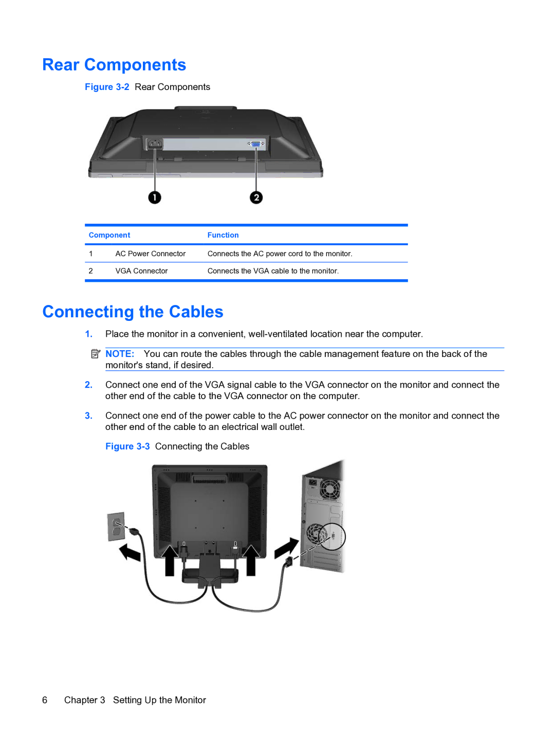 HP LE1711 EM886A8#ABA manual Rear Components, Connecting the Cables 