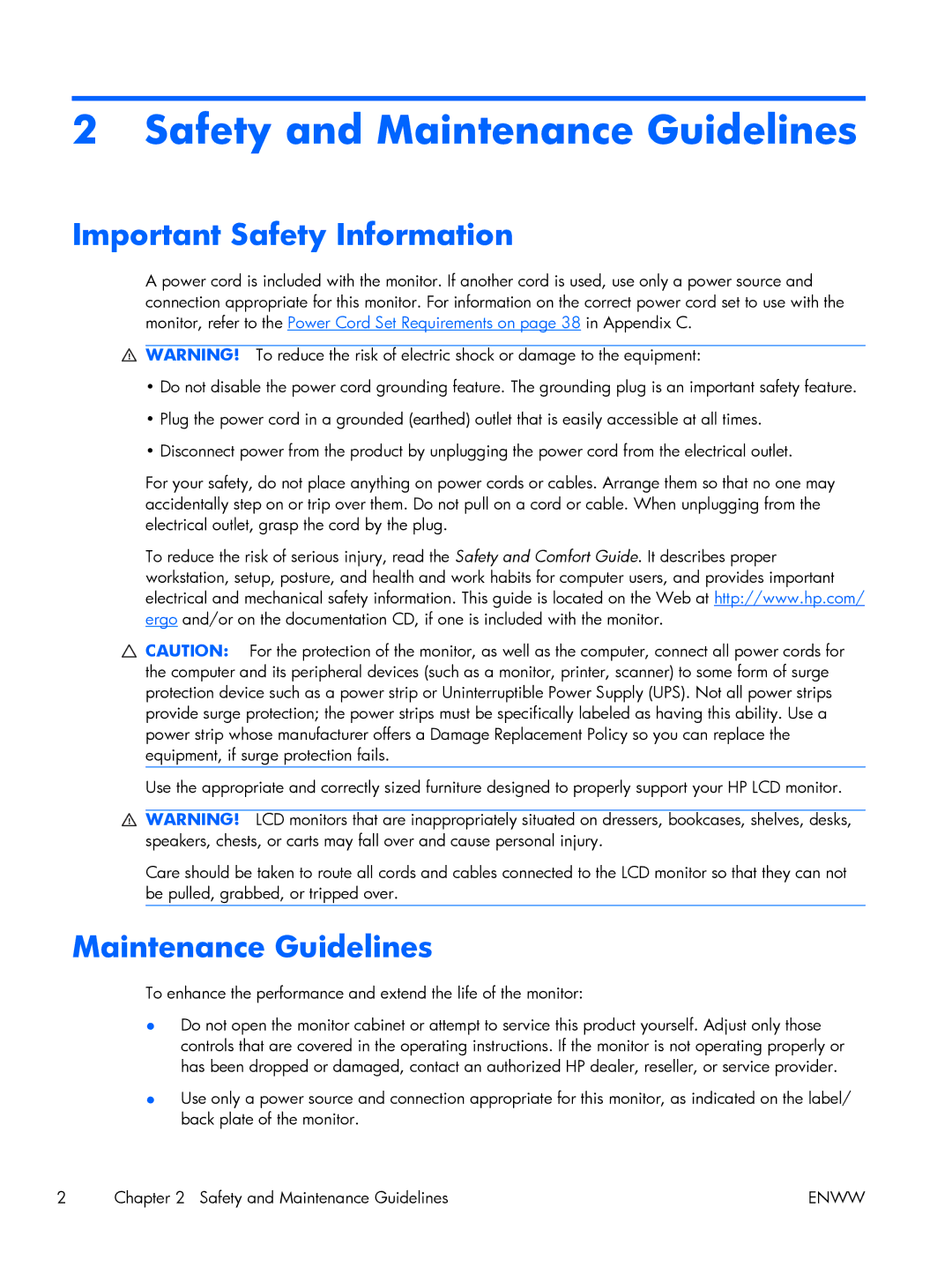 HP LE1851w 18.5-inch manual Safety and Maintenance Guidelines, Important Safety Information 