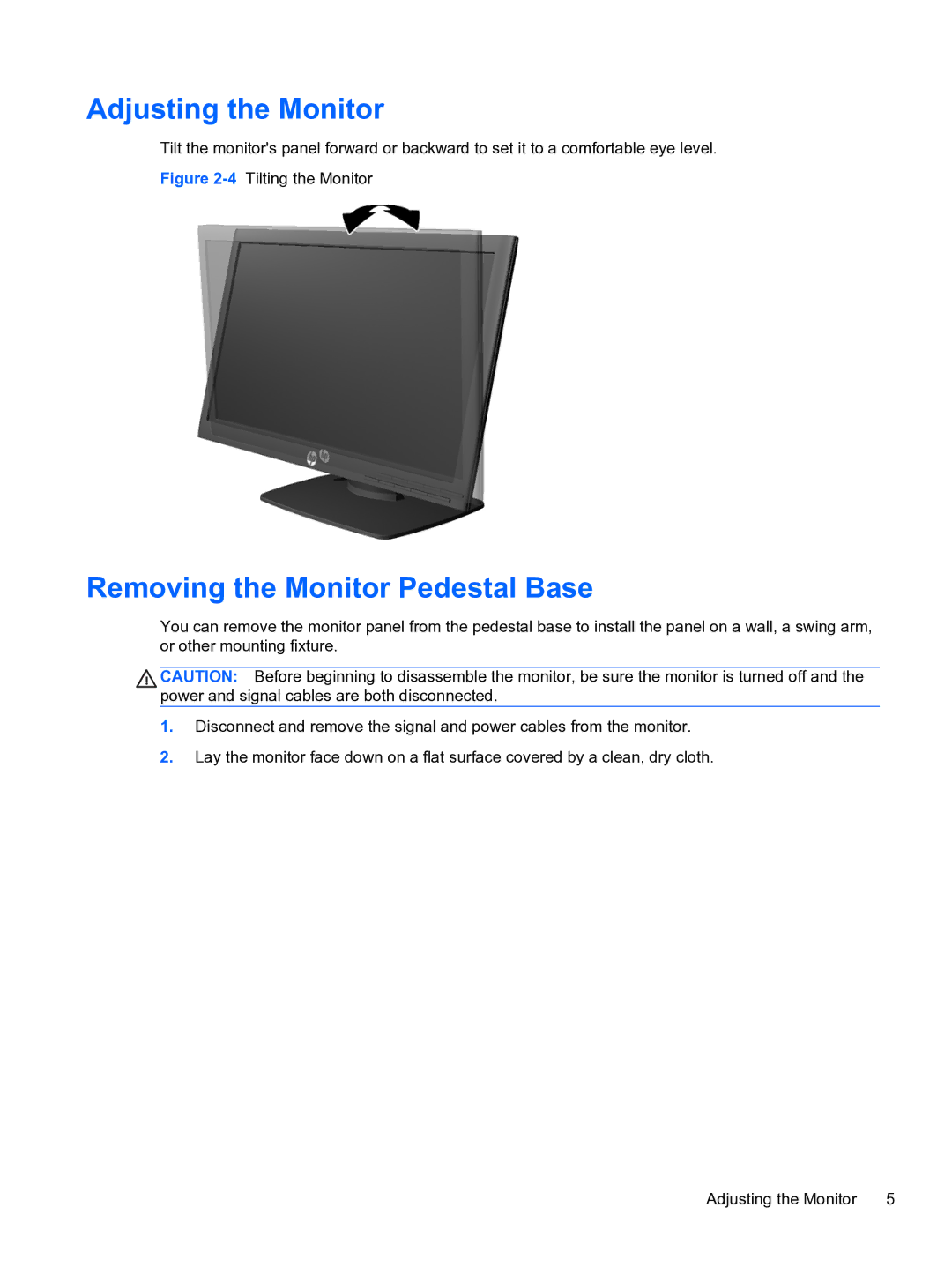 HP LE1852ms 18.5-inch manual Adjusting the Monitor, Removing the Monitor Pedestal Base 