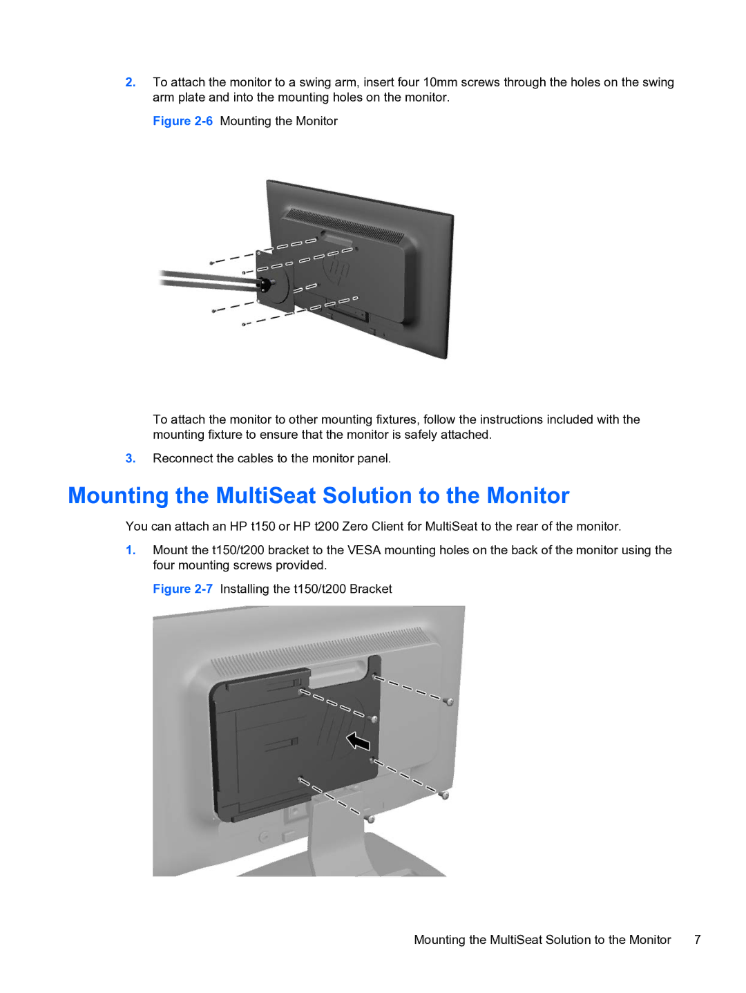 HP LE1852ms 18.5-inch manual Mounting the MultiSeat Solution to the Monitor 