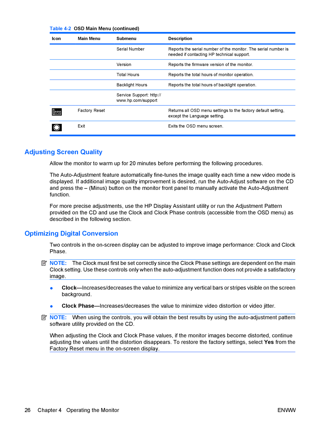 HP LE1901wi, LE1911I manual Adjusting Screen Quality 