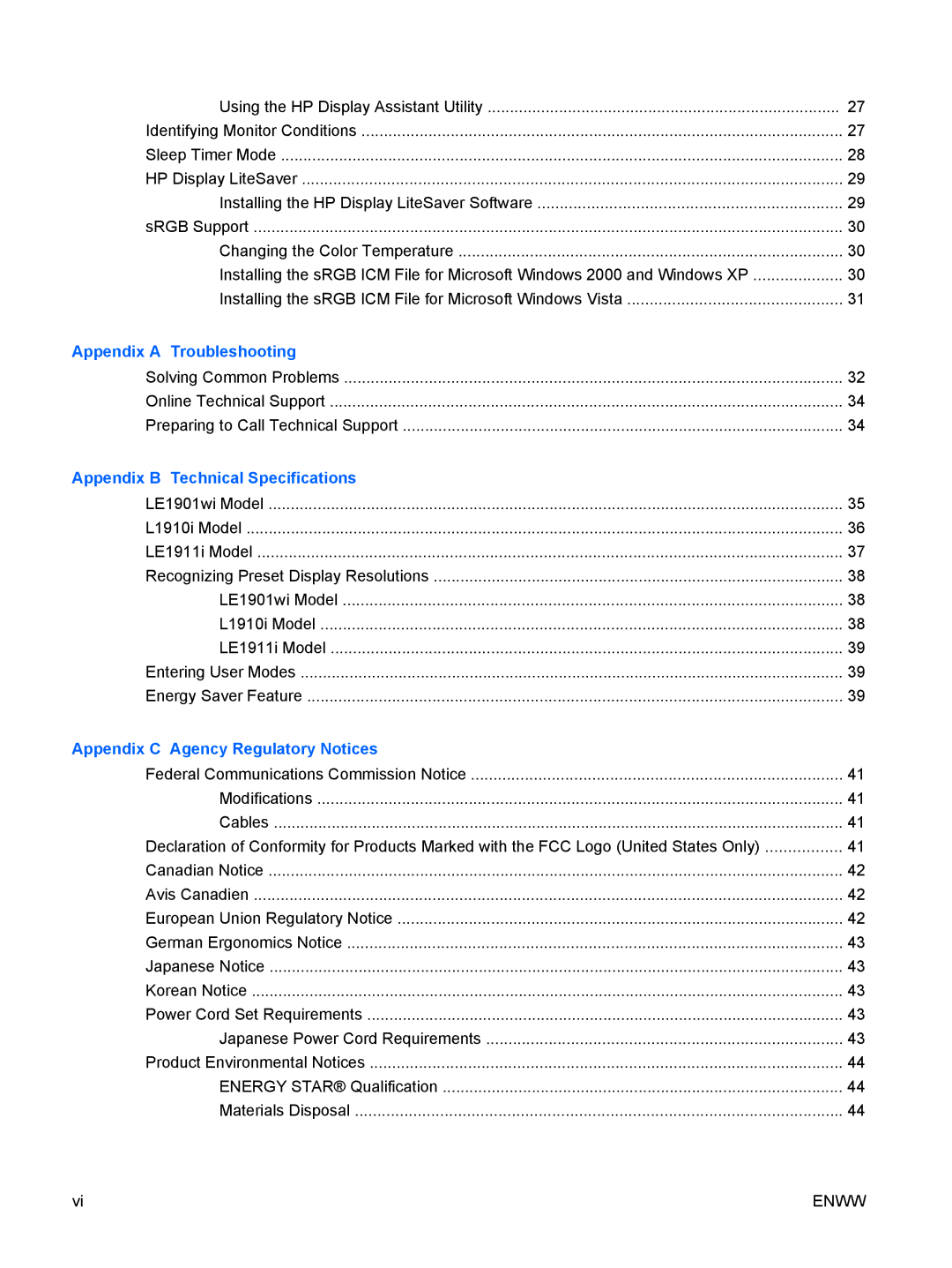 HP LE1901wi, LE1911I manual Appendix a Troubleshooting 