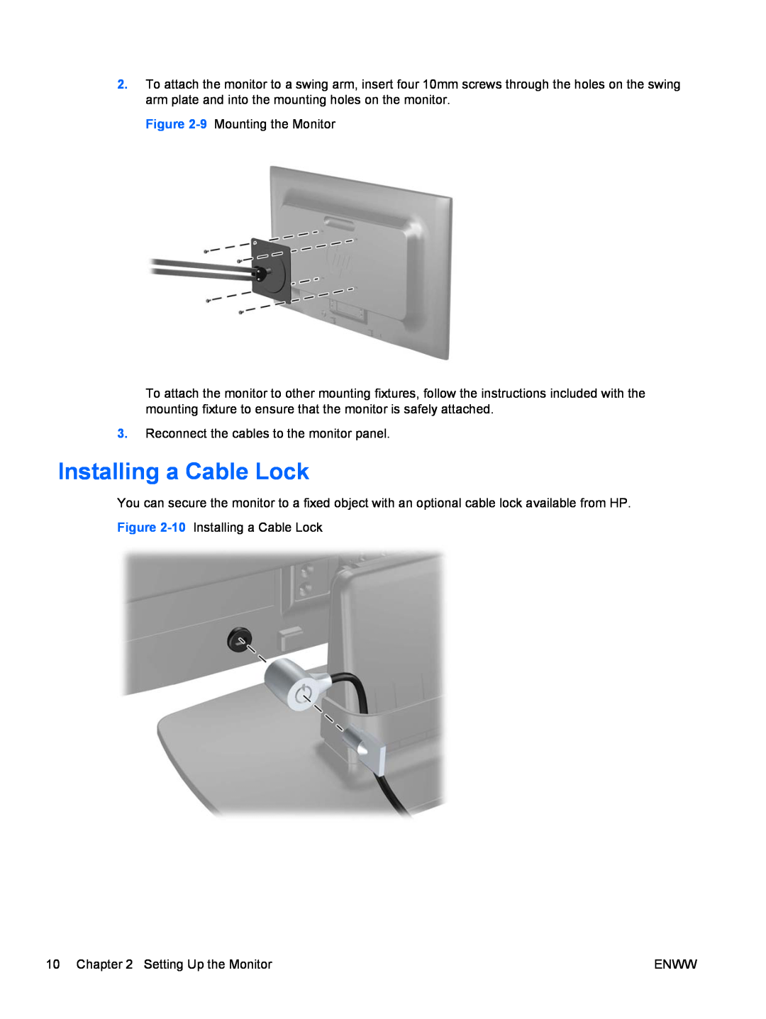 HP LE2002XM, LE1902X manual Installing a Cable Lock 