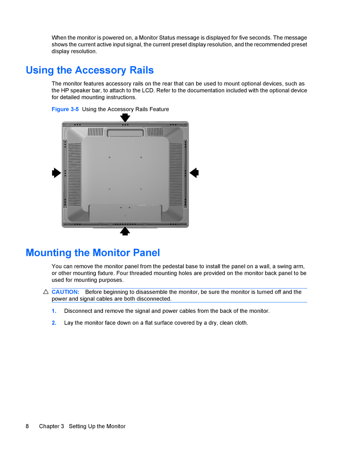 HP LE1911 19-inch manual Using the Accessory Rails, Mounting the Monitor Panel 