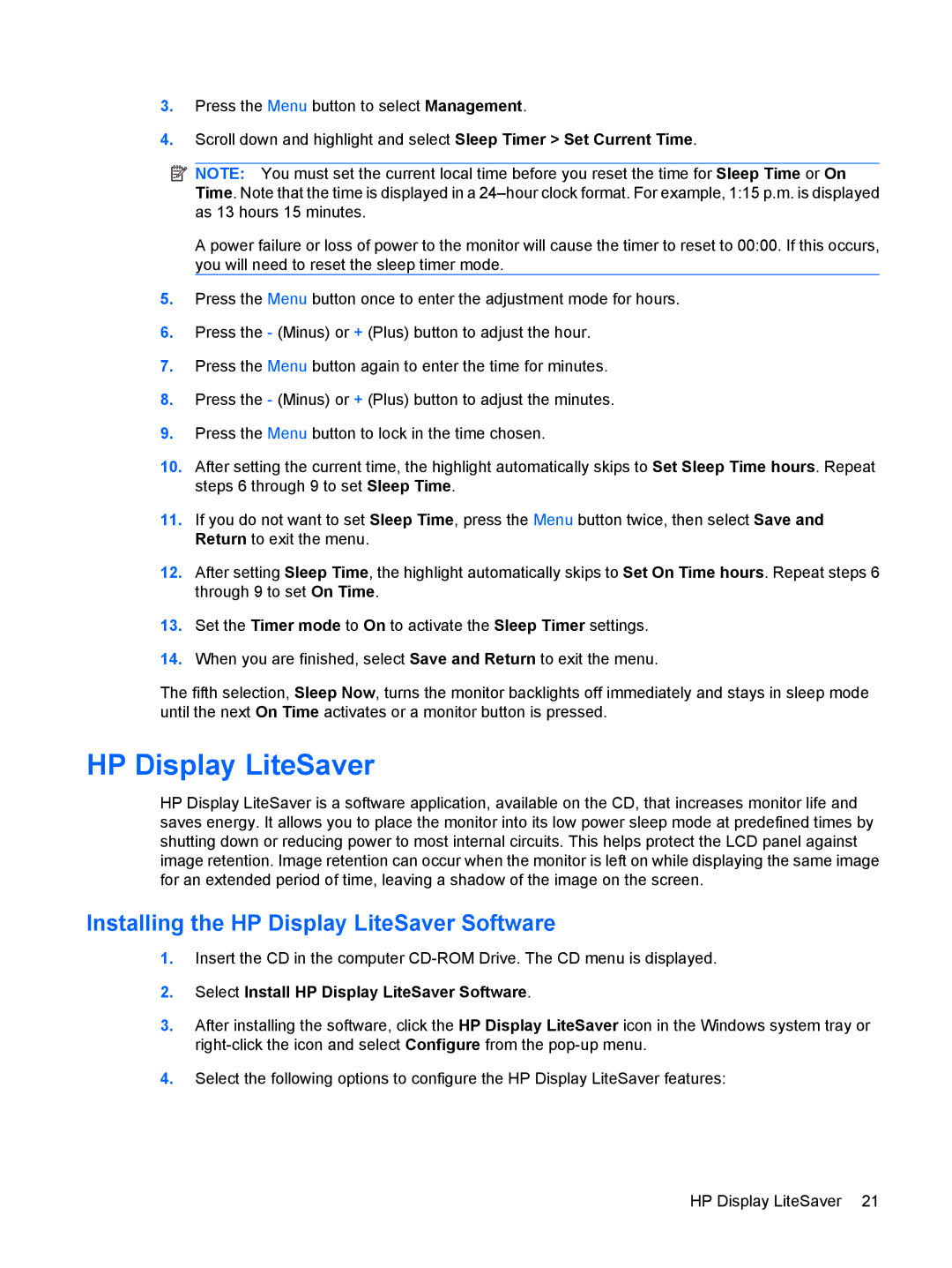 HP LE1911 19-inch manual Installing the HP Display LiteSaver Software 