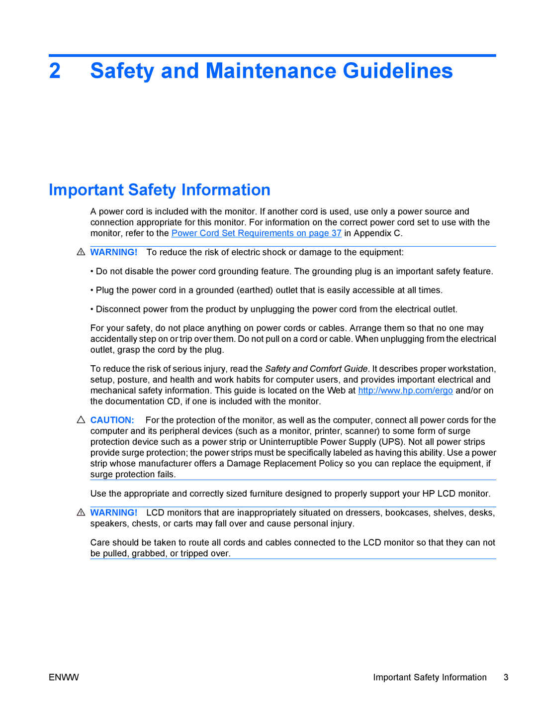 HP LE1901w NK570A8#ABA, LE19F manual Safety and Maintenance Guidelines, Important Safety Information 