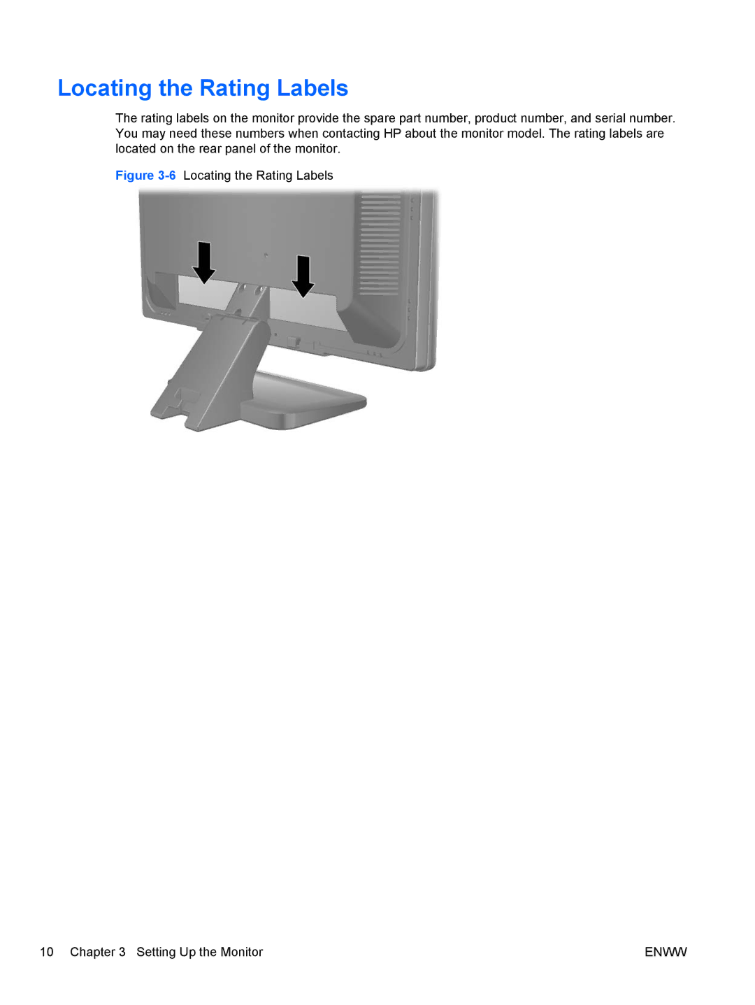 HP LE19F, LE1901w NK570A8#ABA manual 6Locating the Rating Labels Setting Up the Monitor 