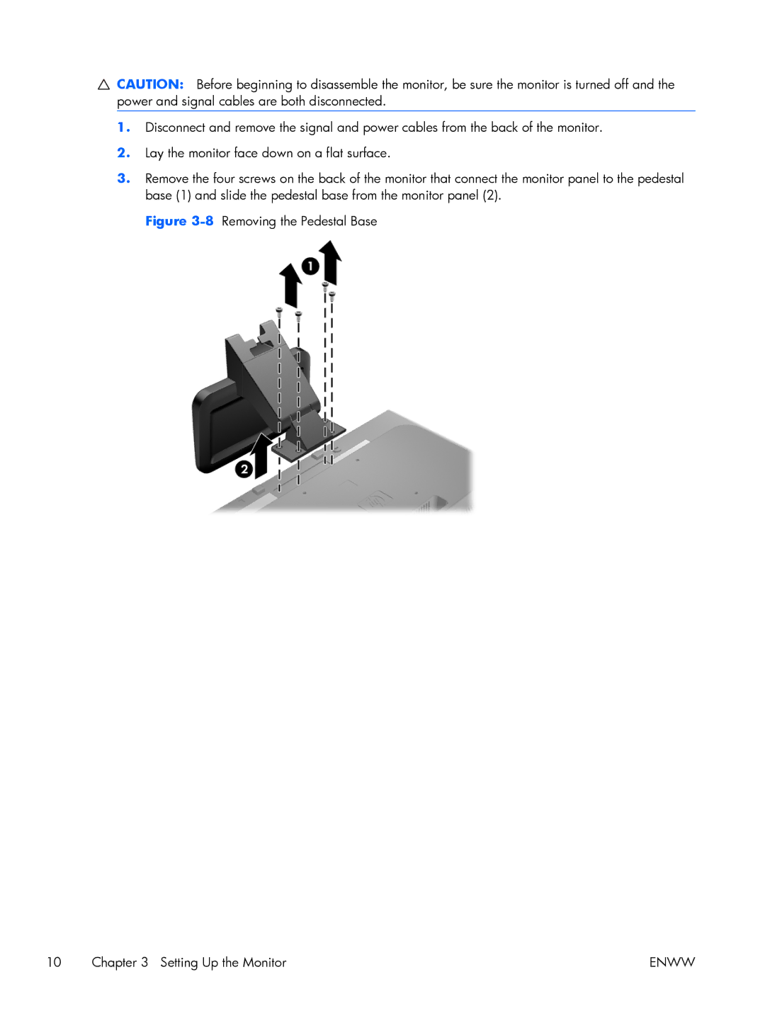 HP LE2001WL, LE1851WT, LE2001WM manual 8Removing the Pedestal Base Setting Up the Monitor 