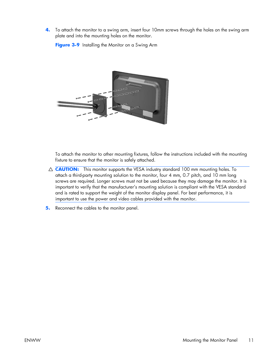 HP LE2001WM, LE2001WL, LE1851WT manual Mounting the Monitor Panel 