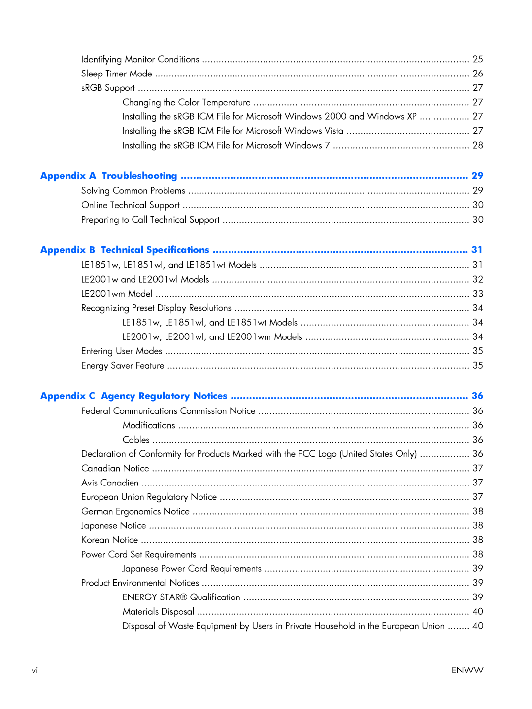 HP LE2001WL, LE1851WT, LE2001WM manual Appendix a Troubleshooting 