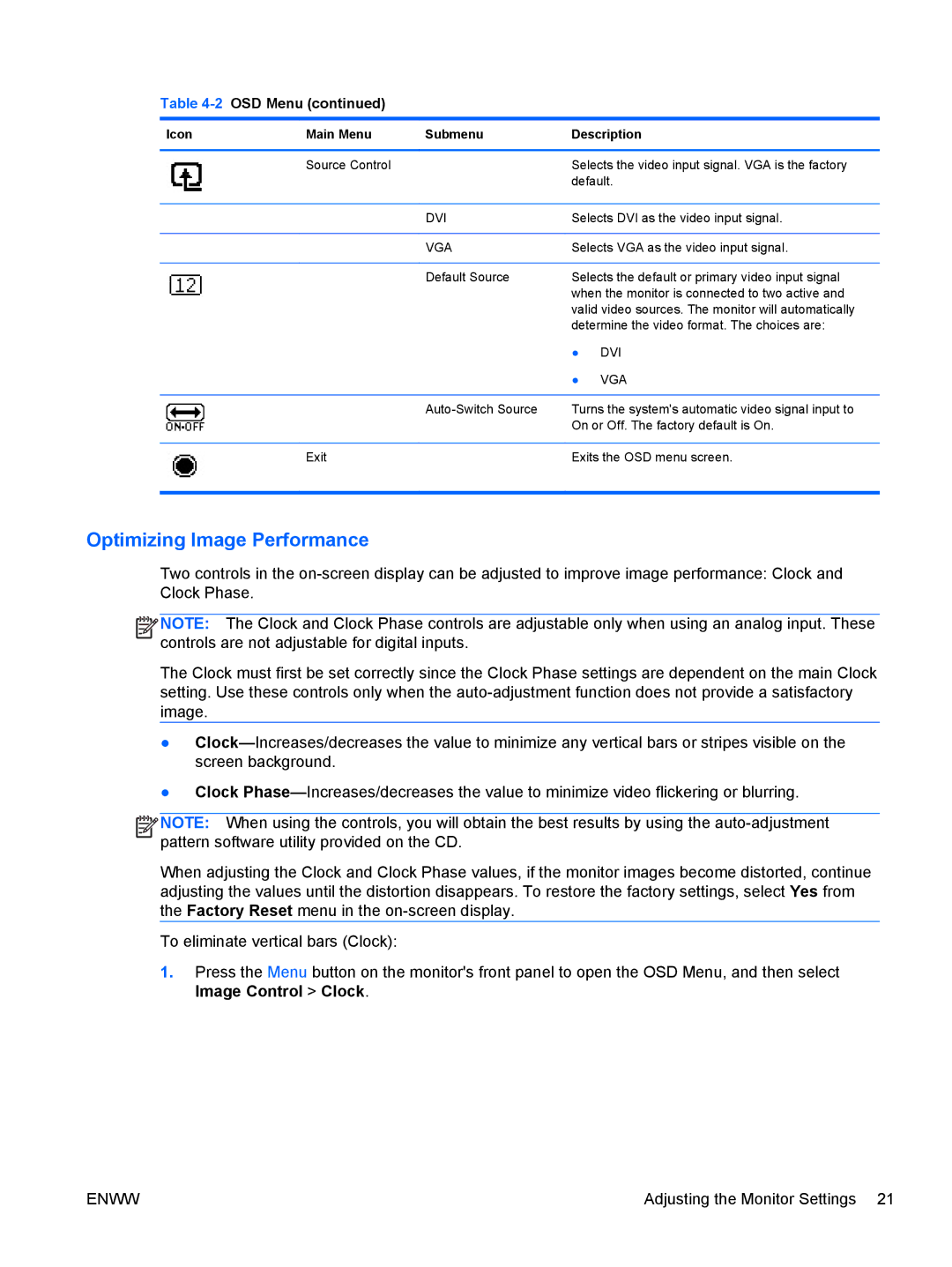 HP LE2002x 20-inch manual Optimizing Image Performance 