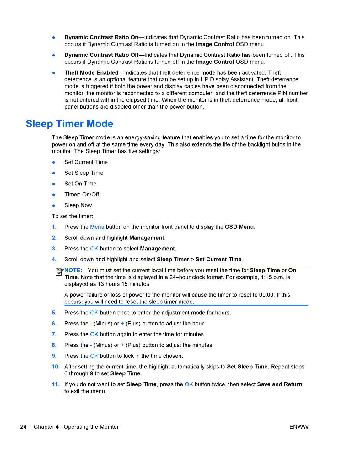 HP LE2002x 20-inch manual Sleep Timer Mode 