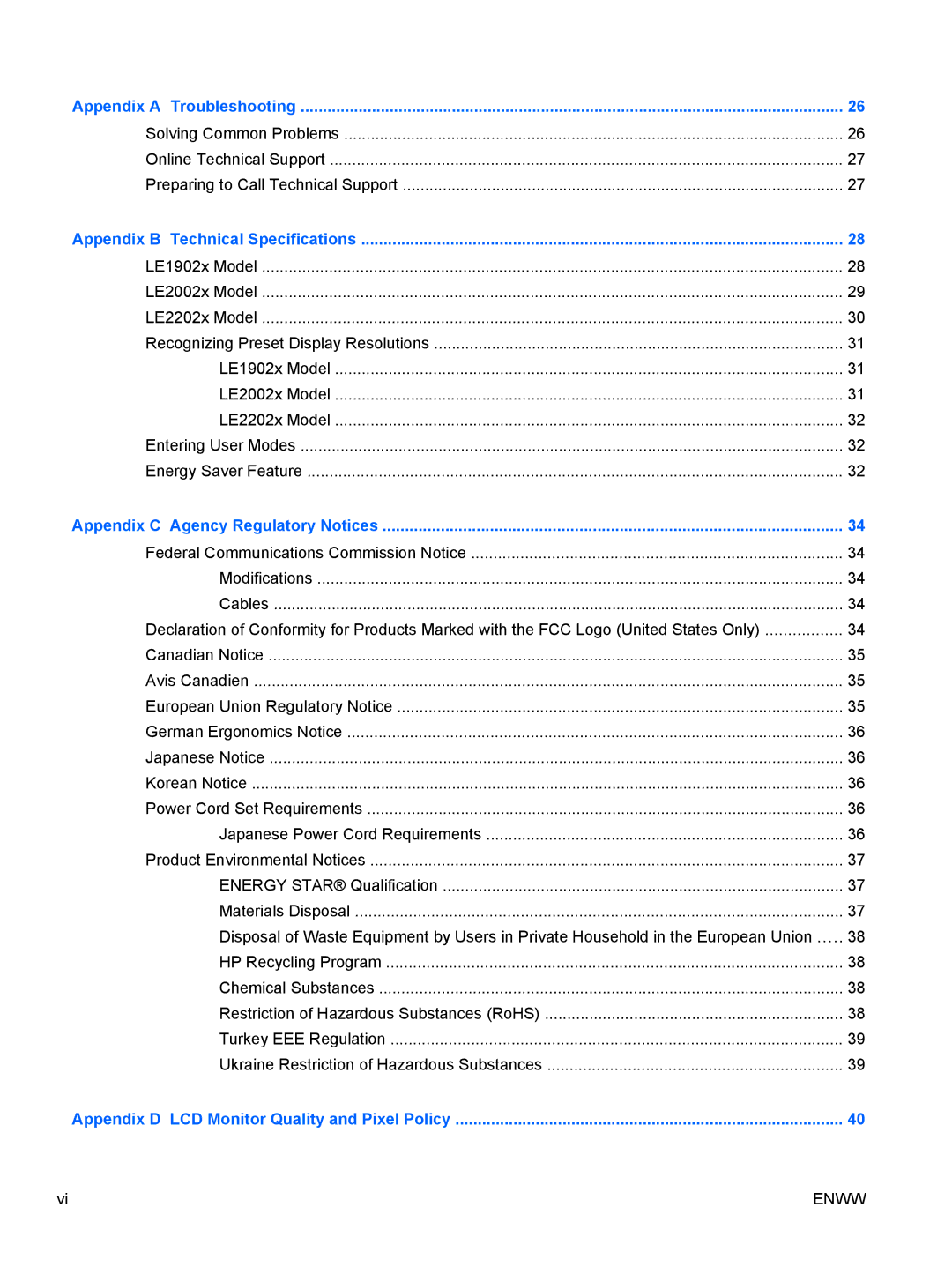 HP LE2002x 20-inch manual Appendix a Troubleshooting 