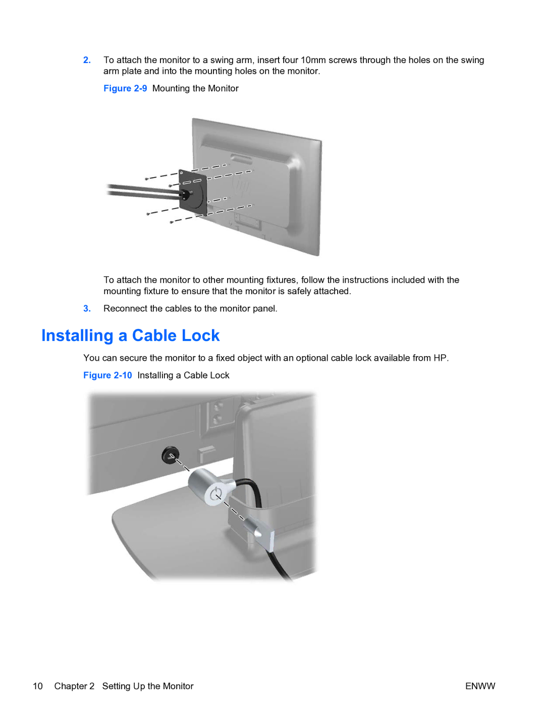 HP LE2002xm 20-inch manual Installing a Cable Lock 