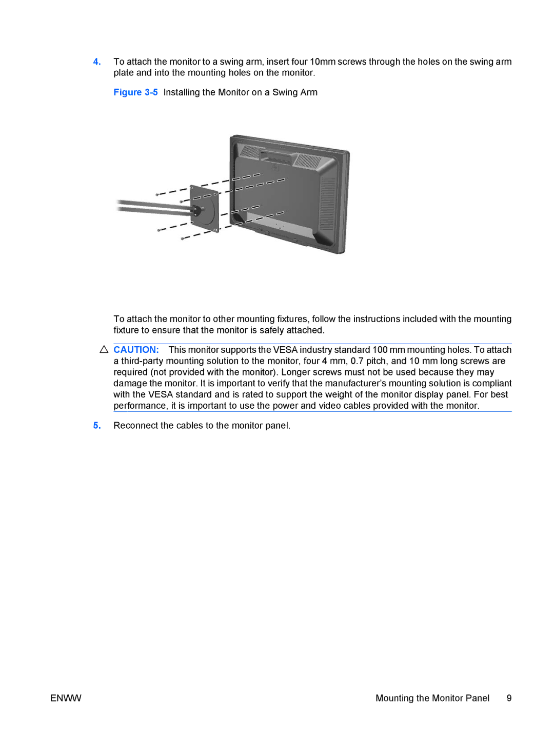 HP LE2201w, LE1901wm manual Mounting the Monitor Panel 