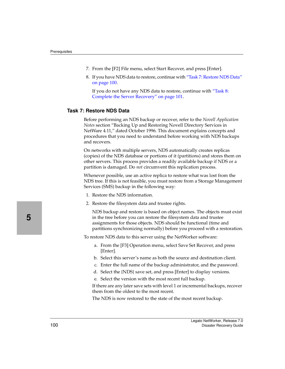 HP Legato Networker manual Task 7 Restore NDS Data, 100 