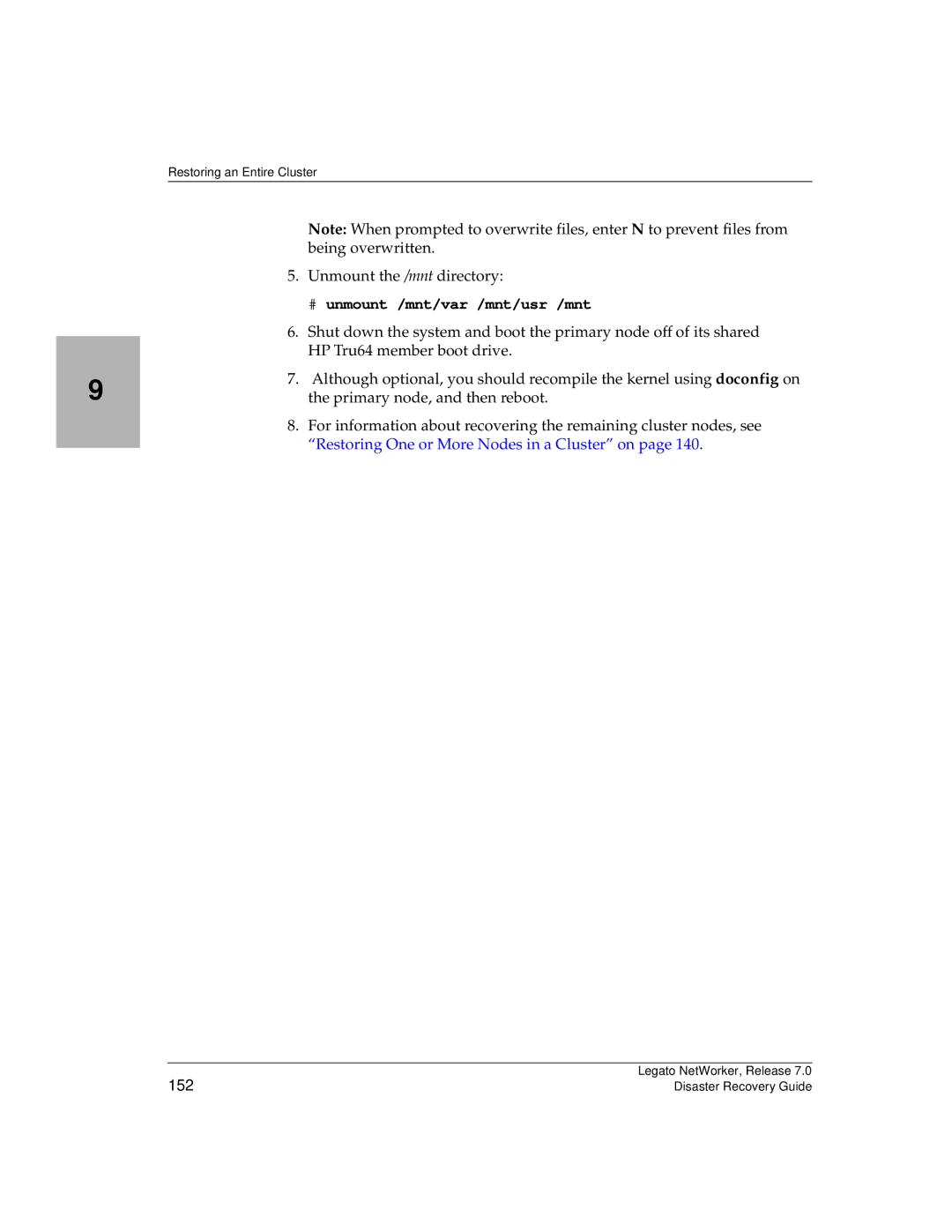 HP Legato Networker manual # unmount /mnt/var /mnt/usr /mnt, 152 