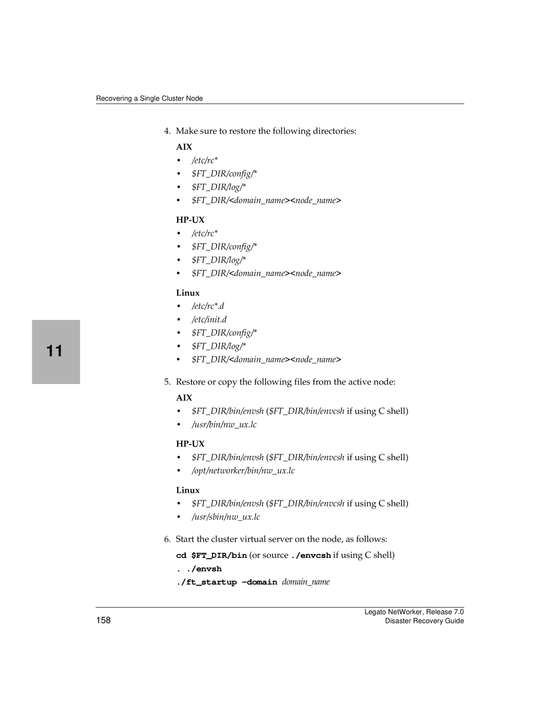 HP Legato Networker manual Linux, Envsh Ftstartup -domain domainname, 158 
