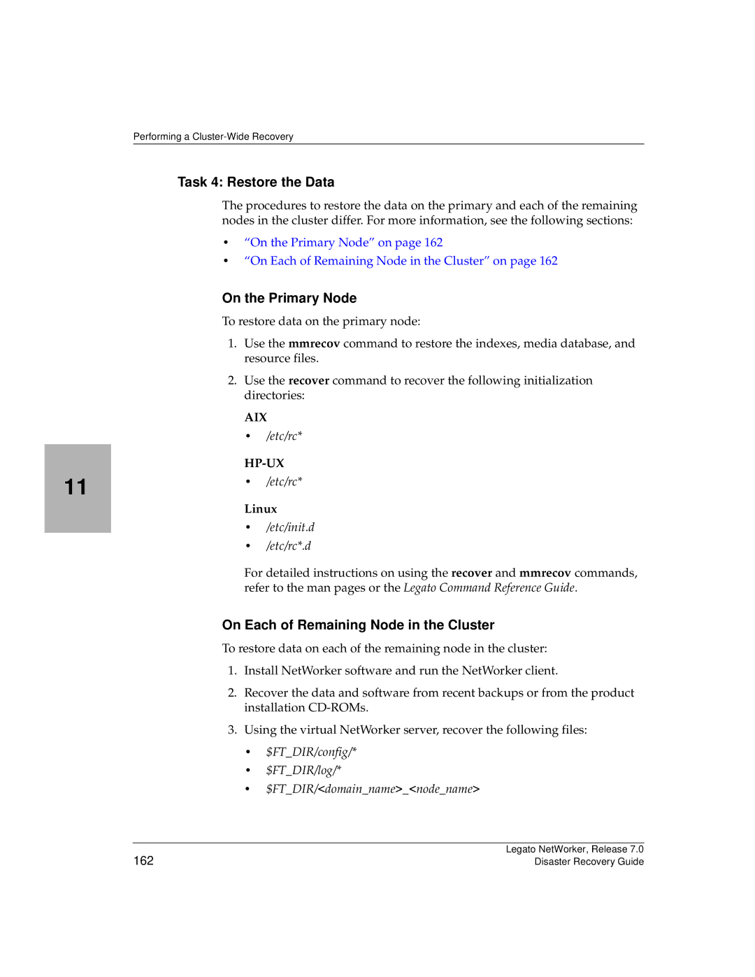 HP Legato Networker manual On the Primary Node, On Each of Remaining Node in the Cluster, Etc/rc 