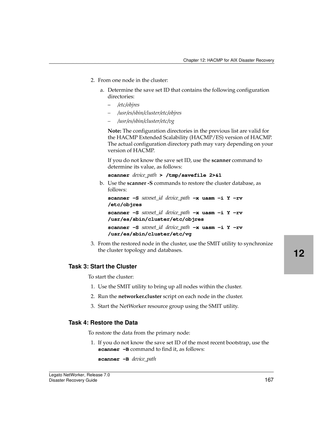 HP Legato Networker manual Scanner devicepath /tmp/savefile 2&1, Scanner -B devicepath, 167 