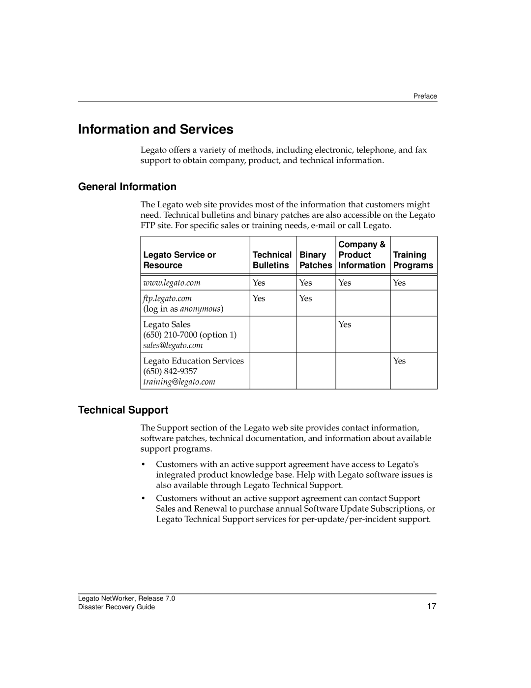 HP Legato Networker manual Information and Services, General Information, Technical Support 