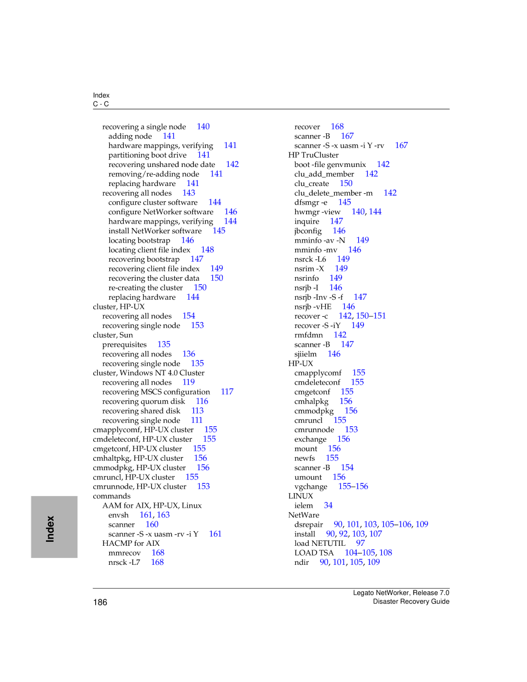 HP Legato Networker manual Index, 186 