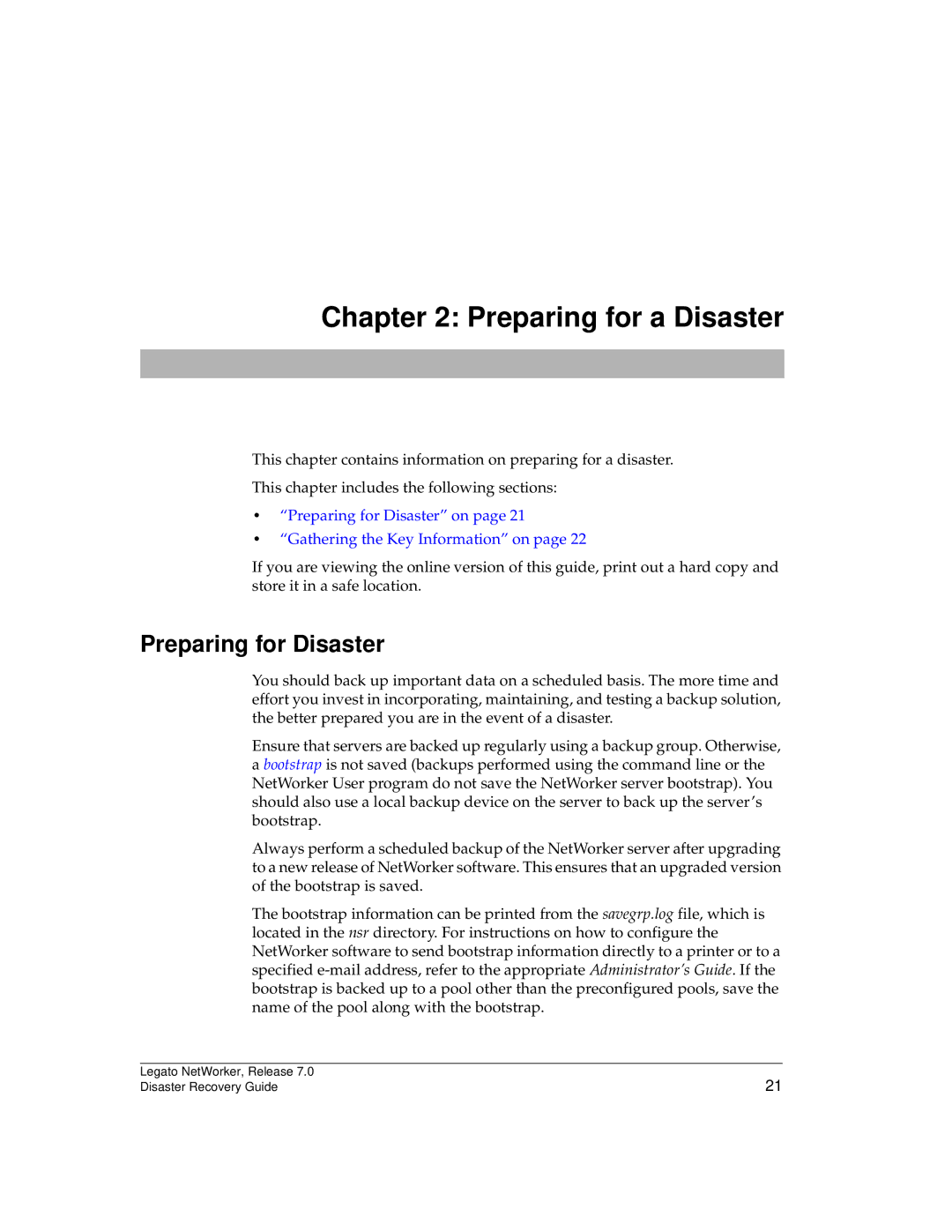 HP Legato Networker manual Preparing for a Disaster, Preparing for Disaster 