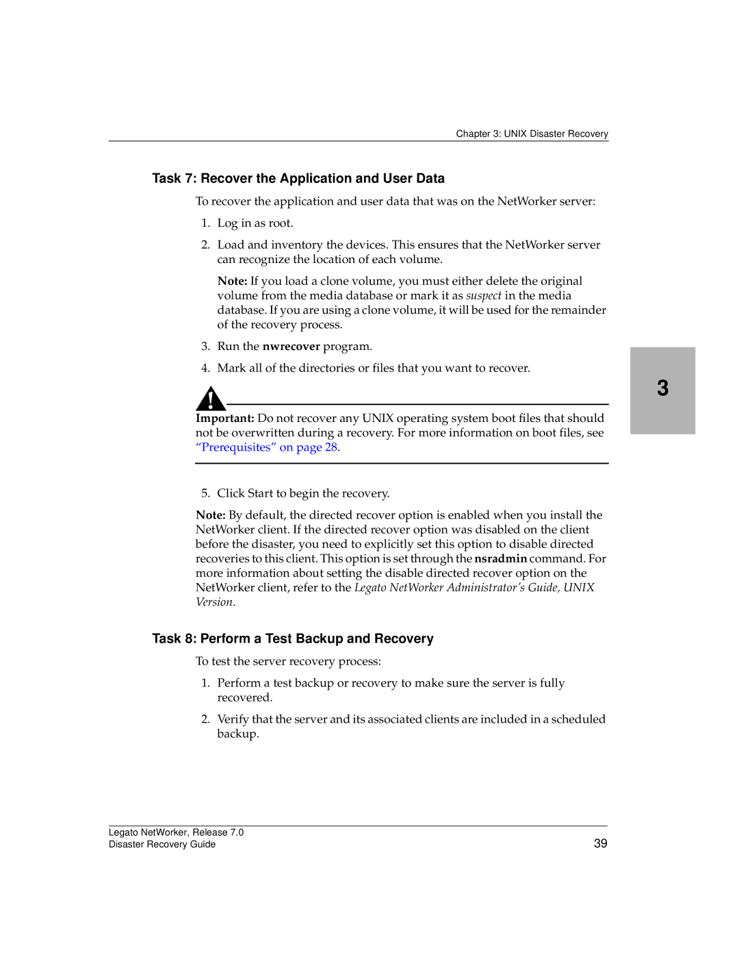 HP Legato Networker manual Task 7 Recover the Application and User Data, Task 8 Perform a Test Backup and Recovery 