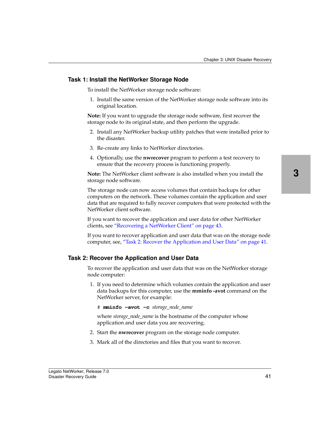 HP Legato Networker manual Task 1 Install the NetWorker Storage Node, Task 2 Recover the Application and User Data 