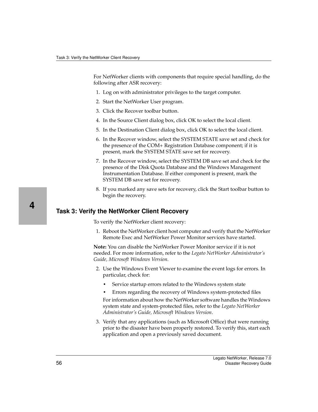 HP Legato Networker manual Task 3 Verify the NetWorker Client Recovery 