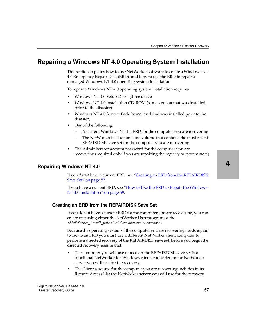 HP Legato Networker manual Repairing a Windows NT 4.0 Operating System Installation, Repairing Windows NT 