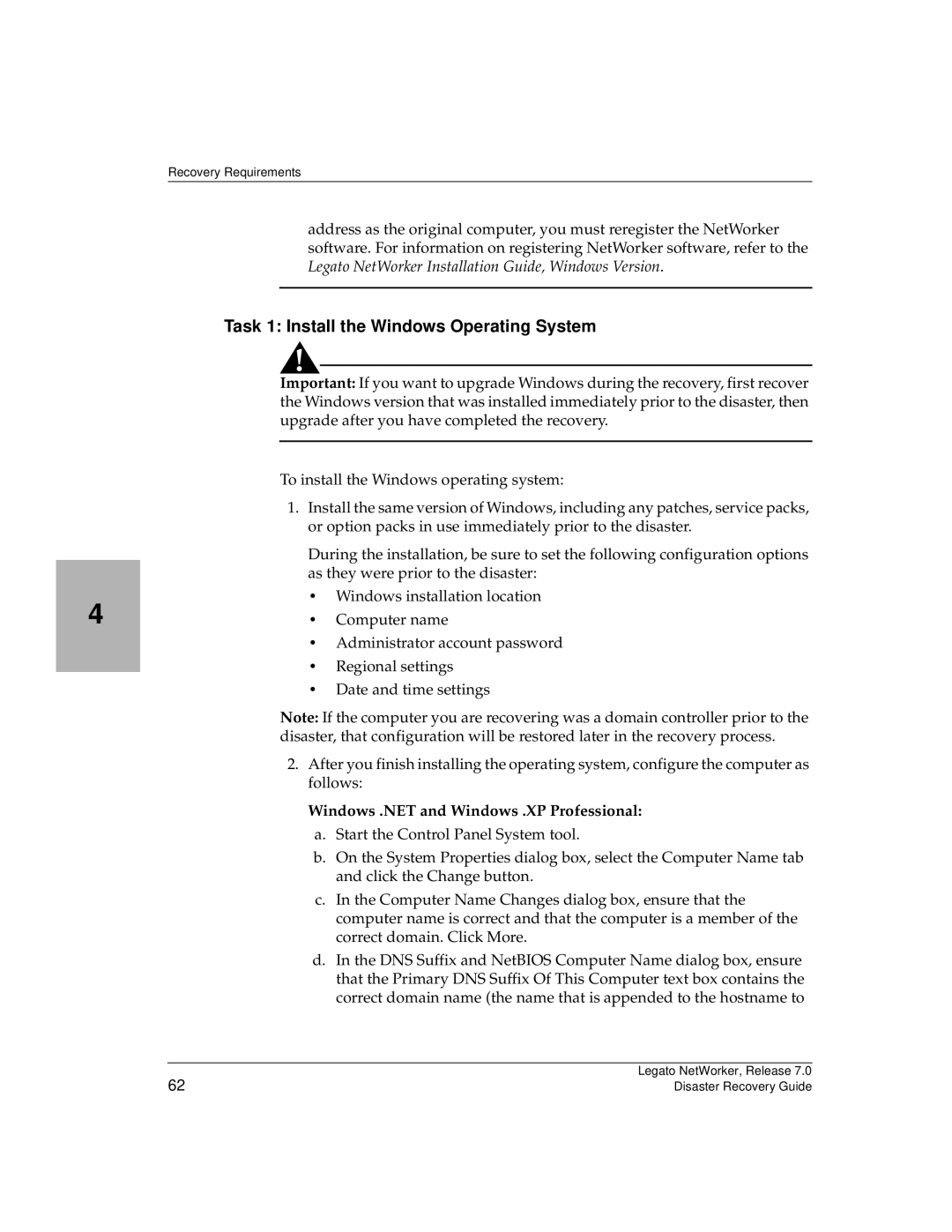 HP Legato Networker manual Task 1 Install the Windows Operating System 