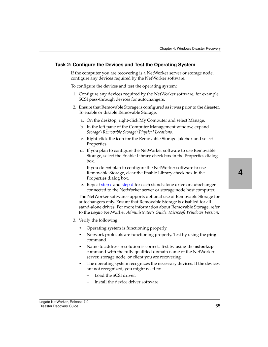 HP Legato Networker manual Task 2 Configure the Devices and Test the Operating System 