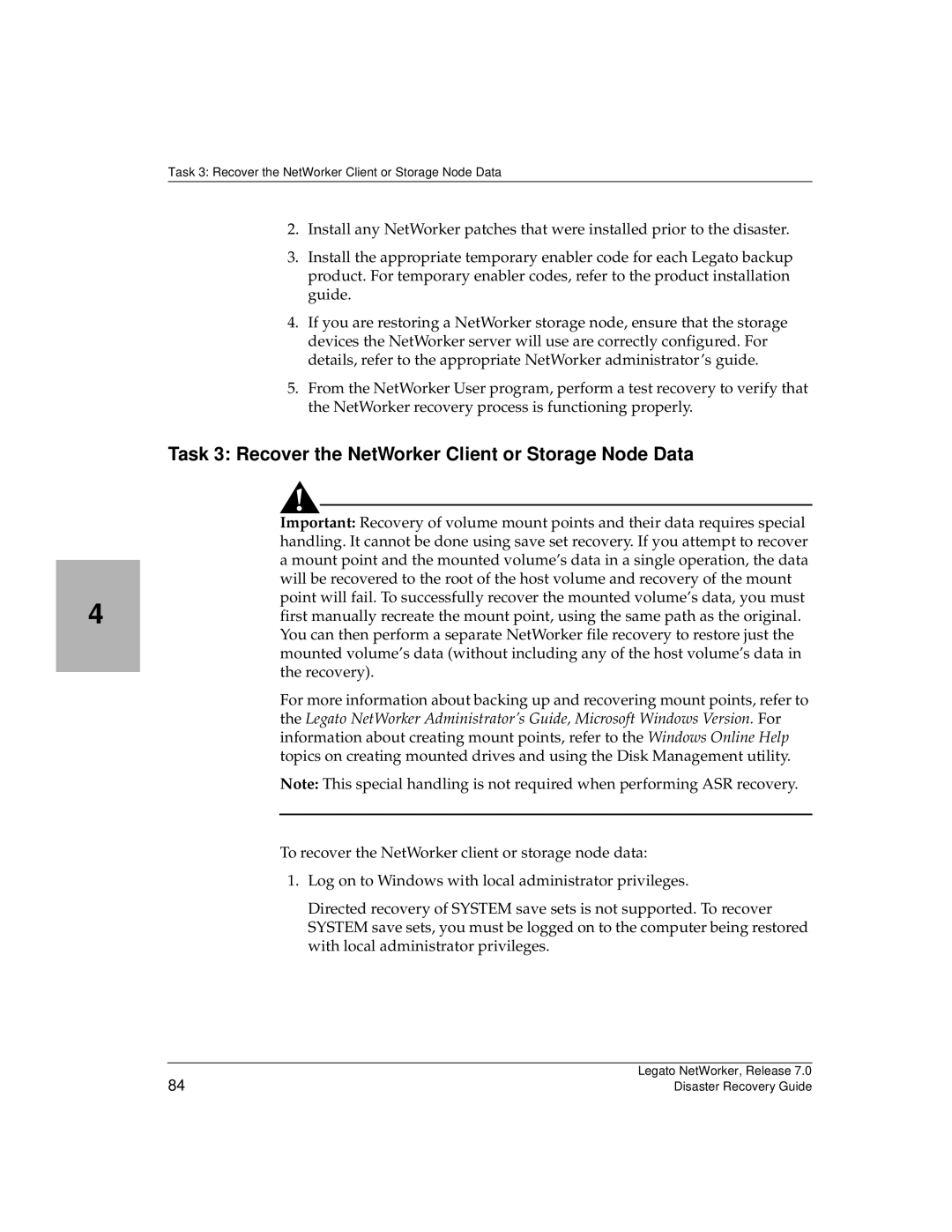 HP Legato Networker manual Task 3 Recover the NetWorker Client or Storage Node Data 