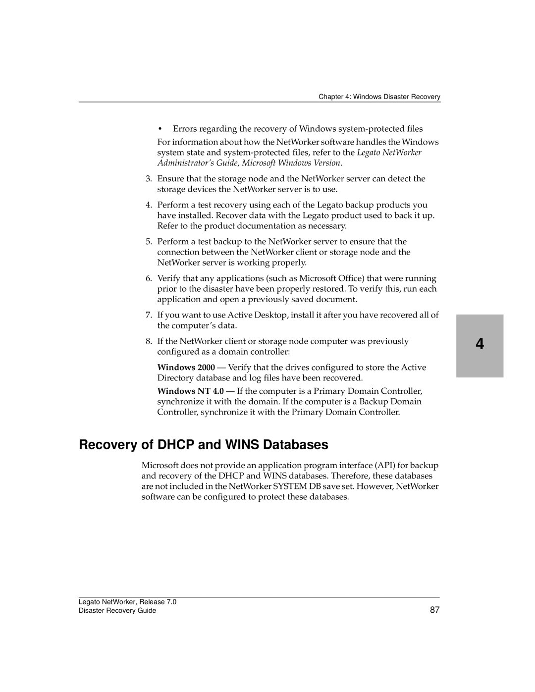 HP Legato Networker manual Recovery of Dhcp and Wins Databases 