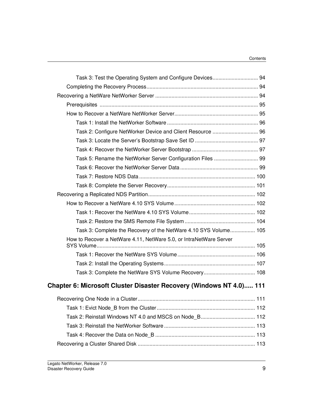 HP Legato Networker manual 111, Microsoft Cluster Disaster Recovery Windows NT 