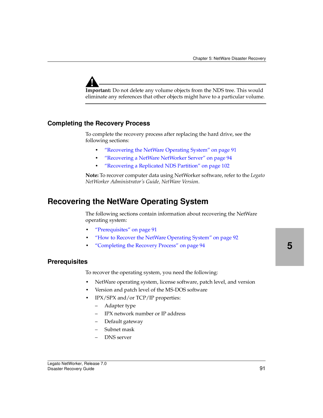 HP Legato Networker manual Recovering the NetWare Operating System, NetWorker Administrator’s Guide, NetWare Version 