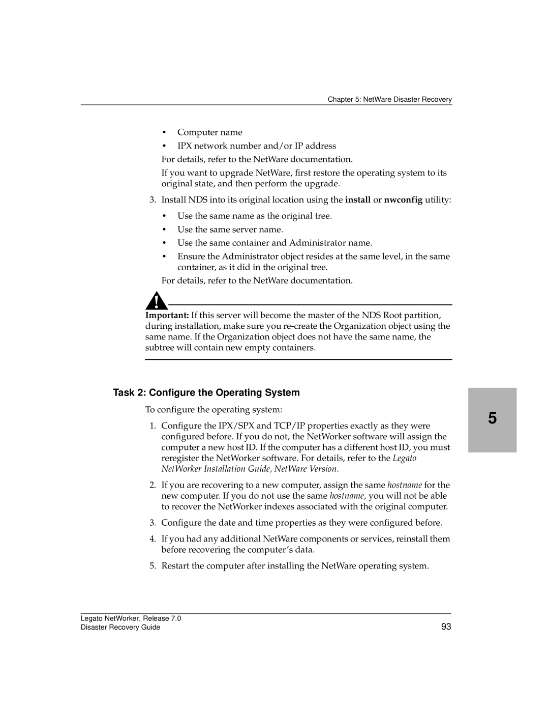 HP Legato Networker manual Task 2 Configure the Operating System 