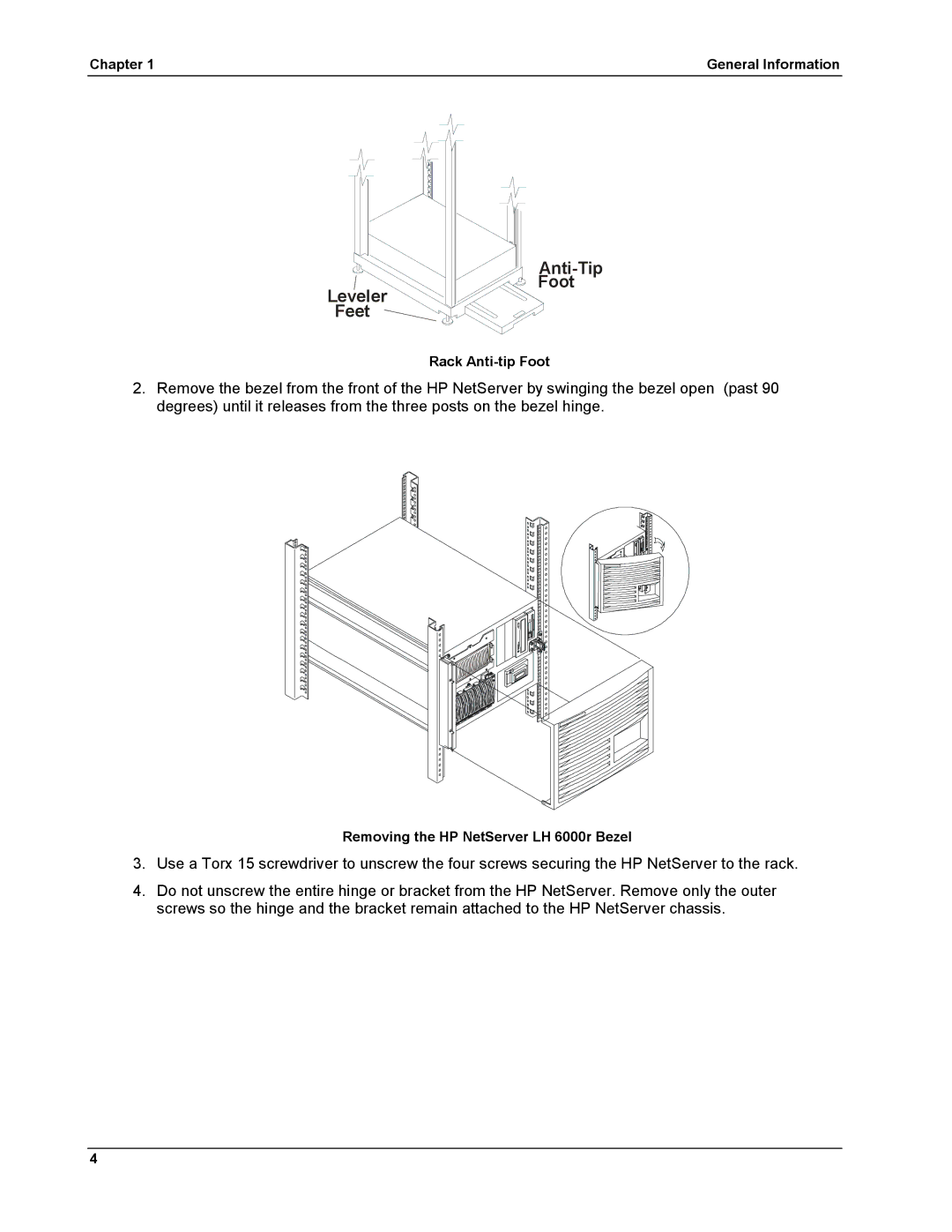 HP LH 6000 manual Leveler Feet Anti-Tip Foot 