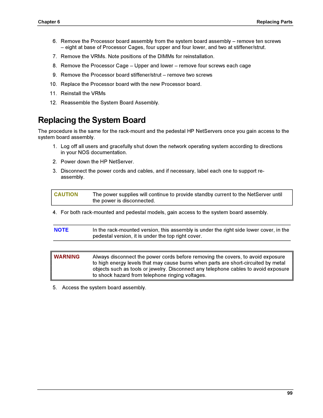 HP LH 6000 manual Replacing the System Board 