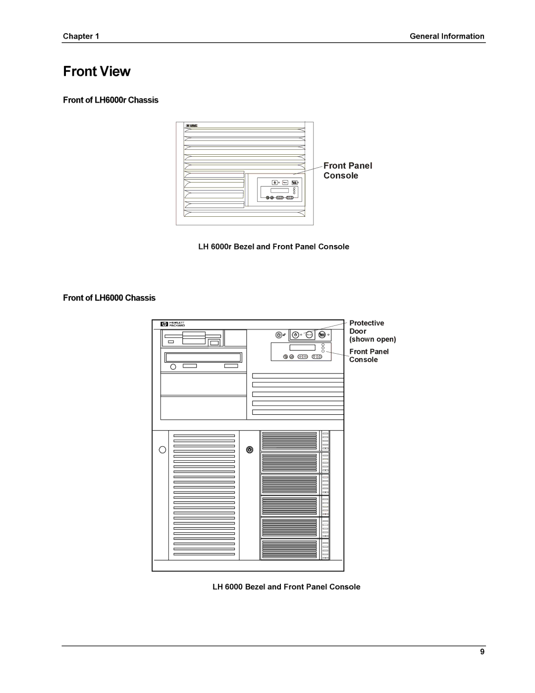 HP LH 6000 manual Front View, Front of LH6000r Chassis, Front of LH6000 Chassis 